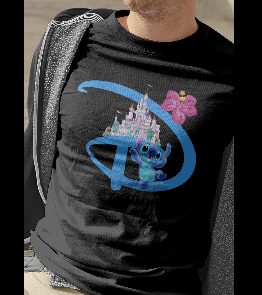Stitch Disney Castle Hibiscus Flower T-Shirt