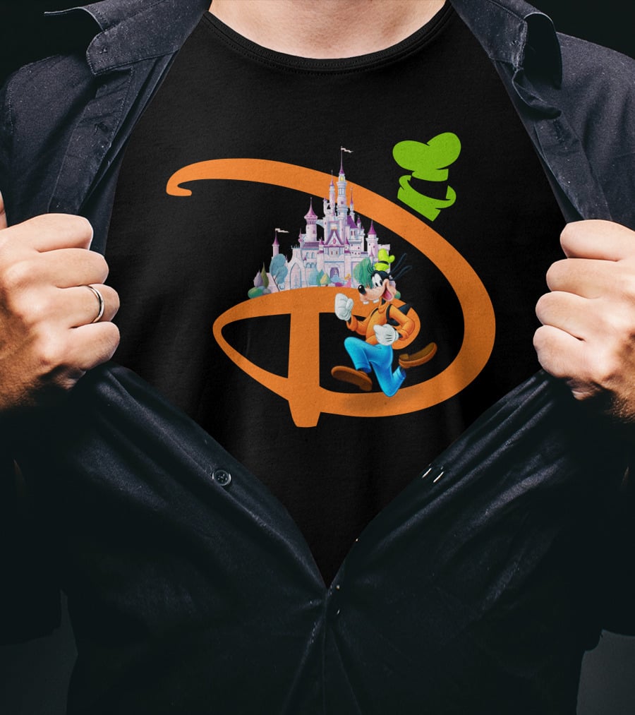 Disney Goofy Castle Icon With Green Hat Motif T-Shirt