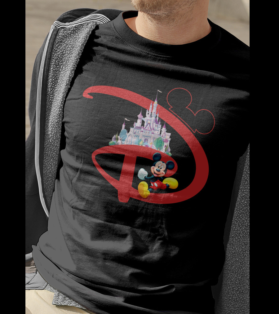Mickey Mouse Disney Castle Icon With Red Disney Initials T-Shirt