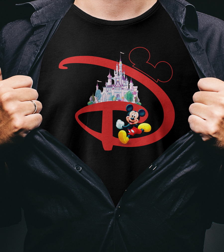 Mickey Mouse Disney Castle Icon With Red Disney Initials T-Shirt