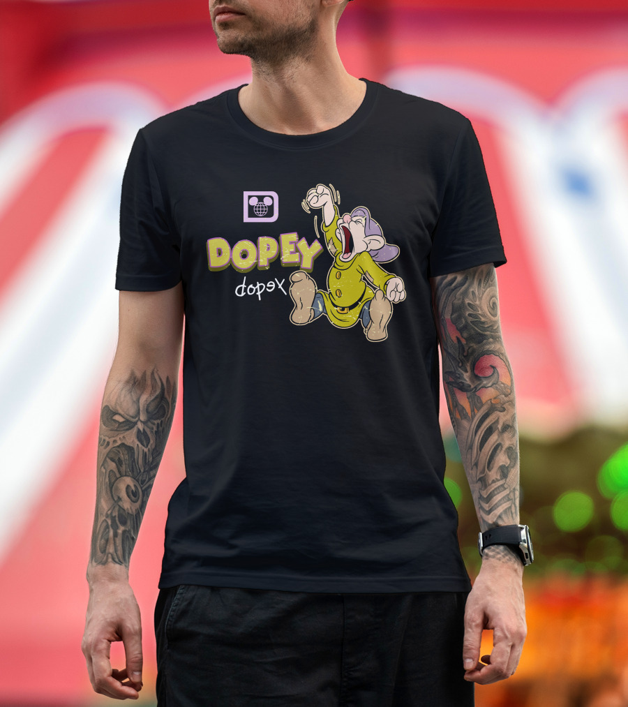 Dopey Yawning Character Illustration With Double Text And Ear T-Shirt