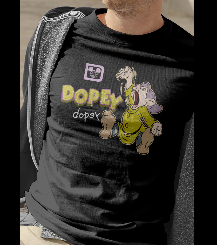 Dopey Yawning Character Illustration With Double Text And Ear T-Shirt