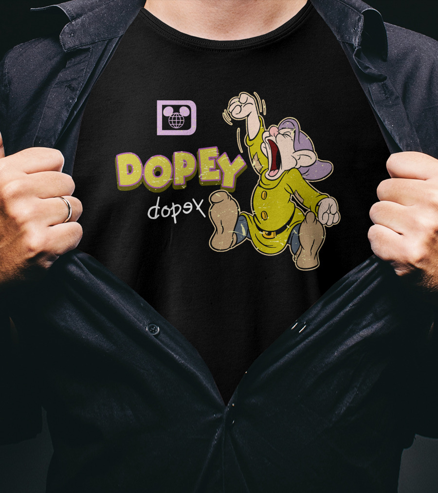 Dopey Yawning Character Illustration With Double Text And Ear T-Shirt