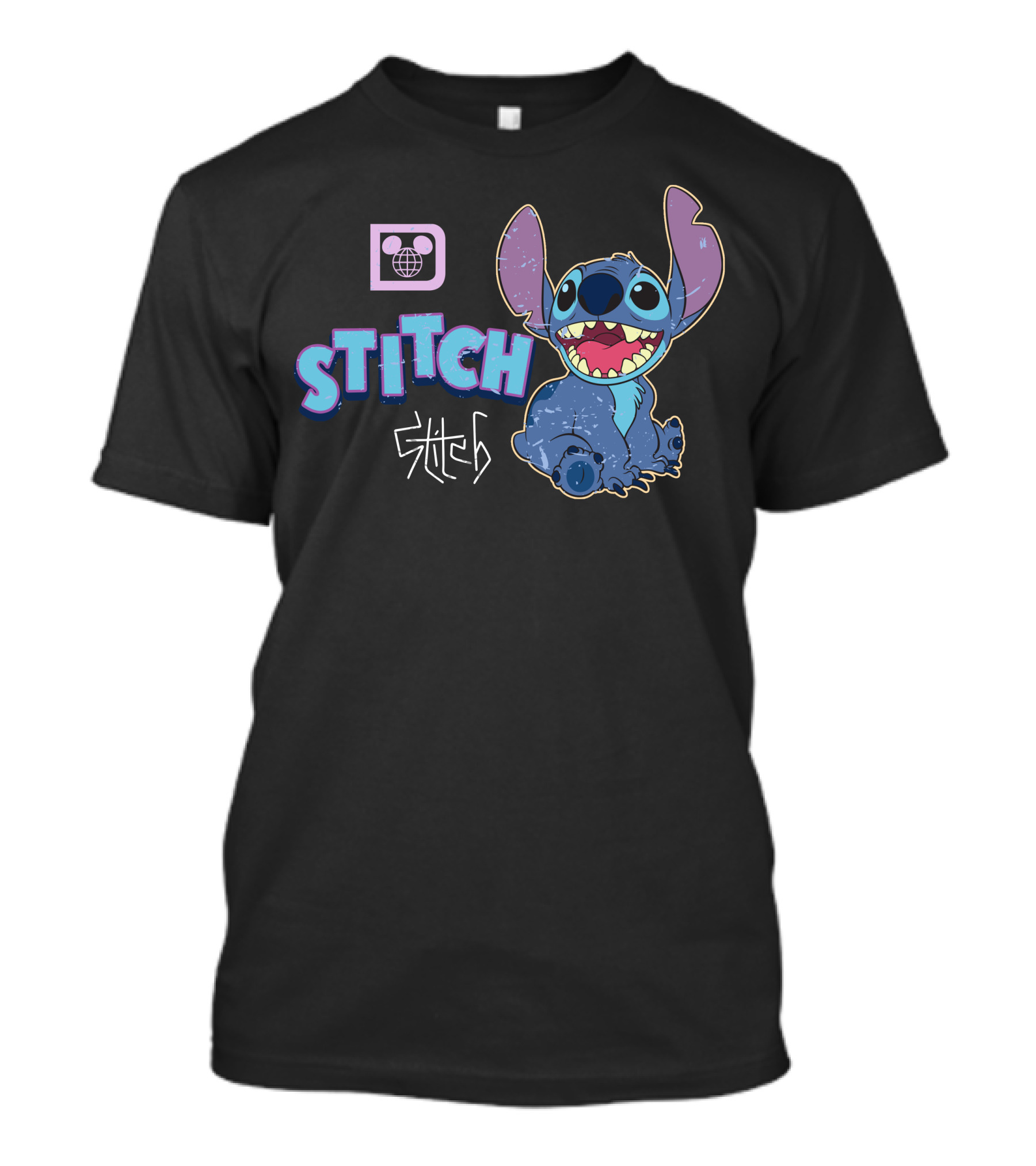 Disney Stitch Blue Alien Character With World Globe T-Shirt