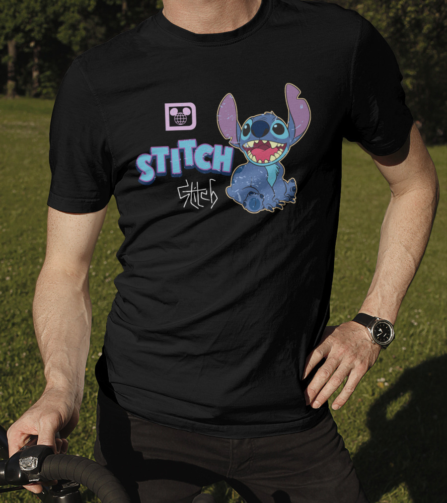 Disney Stitch Blue Alien Character With World Globe T-Shirt