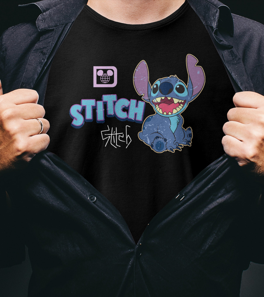 Disney Stitch Blue Alien Character With World Globe T-Shirt