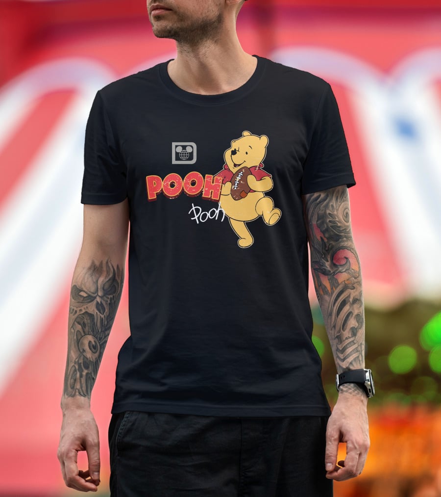 Pooh Football Holding Iconic Character With Vintage T-Shirt