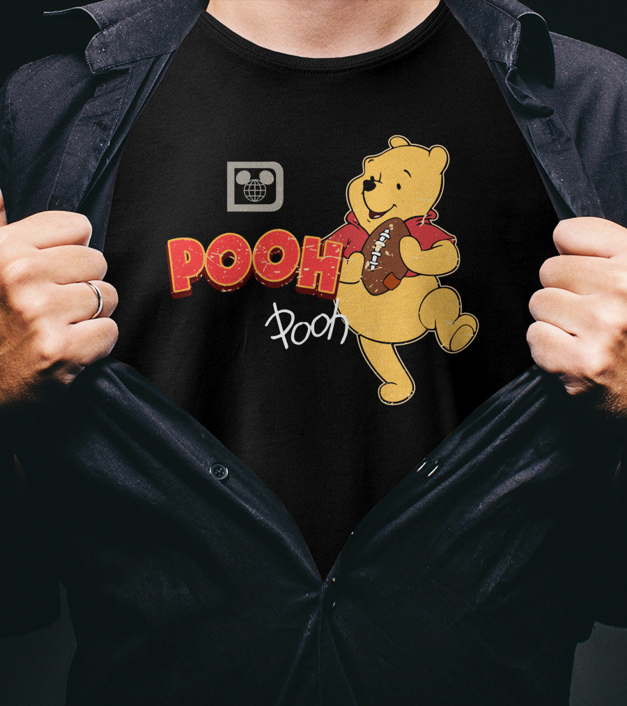 Pooh Football Holding Iconic Character With Vintage T-Shirt