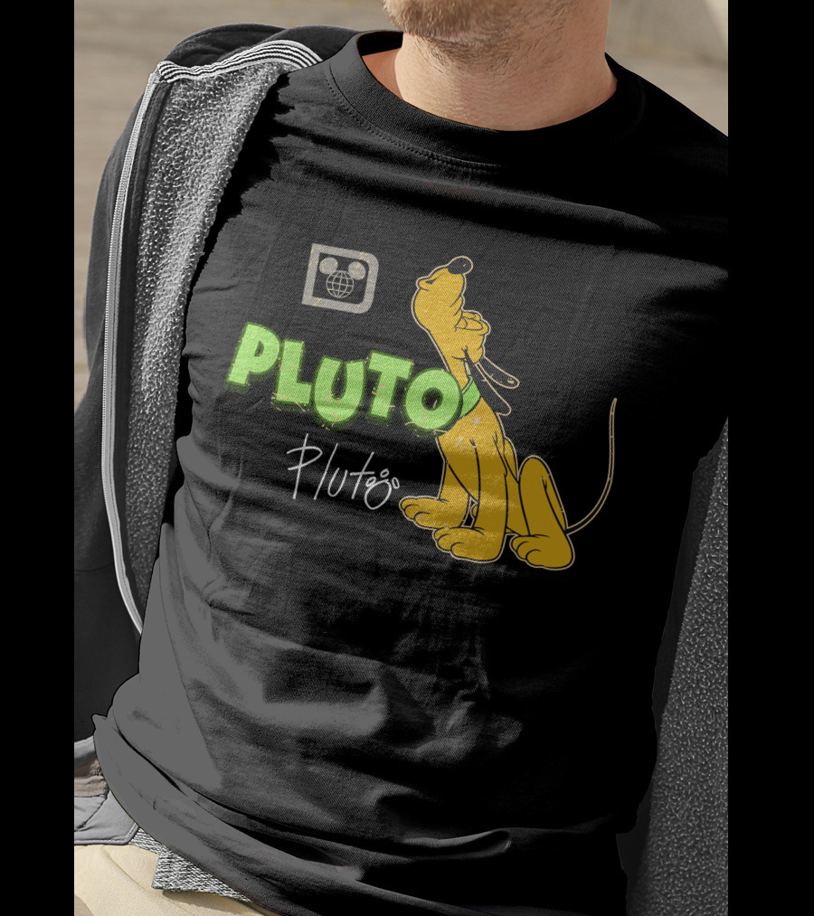 Disney Pluto Green Text Iconic Cartoon Dog T-Shirt