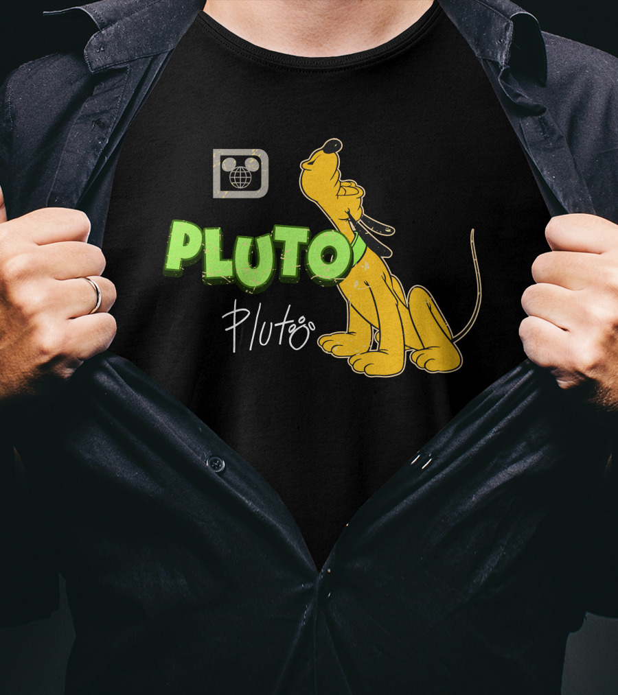 Disney Pluto Green Text Iconic Cartoon Dog T-Shirt