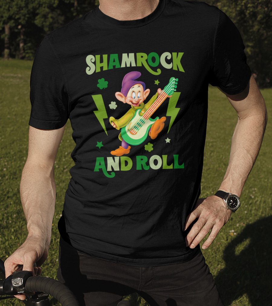 Shamrock And Roll Dopey Guitar Stars Clovers Lightning T-Shirt