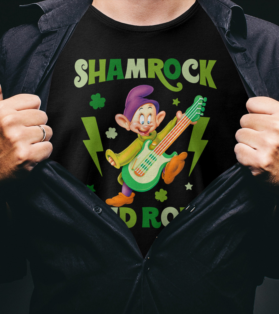 Shamrock And Roll Dopey Guitar Stars Clovers Lightning T-Shirt