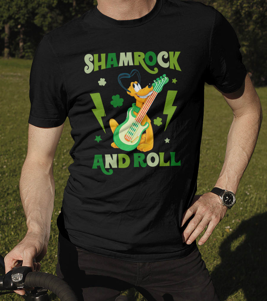Shamrock And Roll Pluto Guitar Cartoon Character T-Shirt