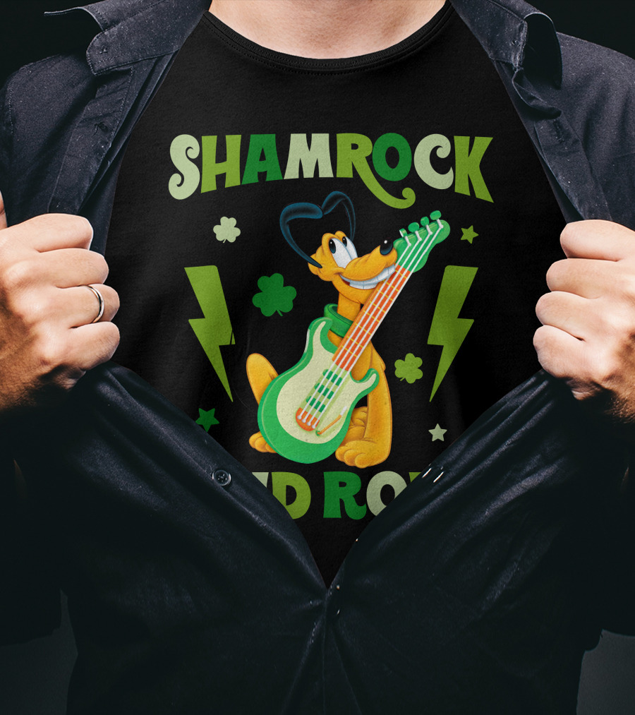 Shamrock And Roll Pluto Guitar Cartoon Character T-Shirt