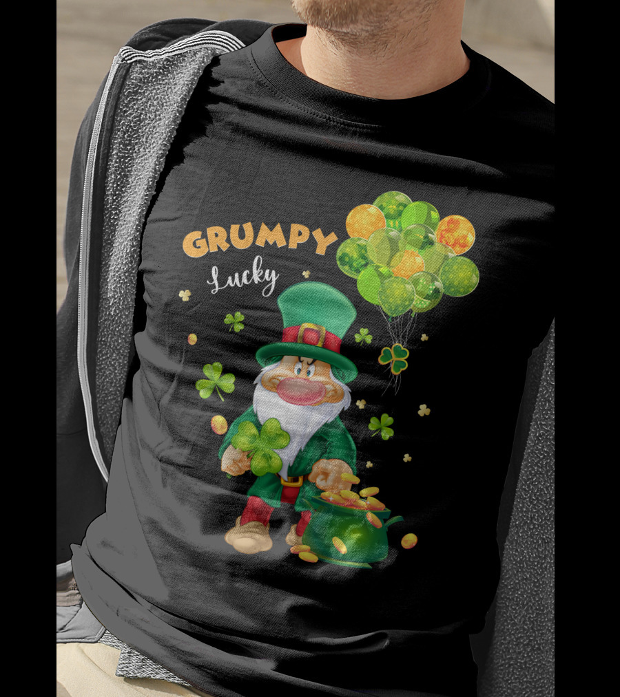 Grumpy Lucky Leprechaun With Shamrocks And Gold Coins T-Shirt