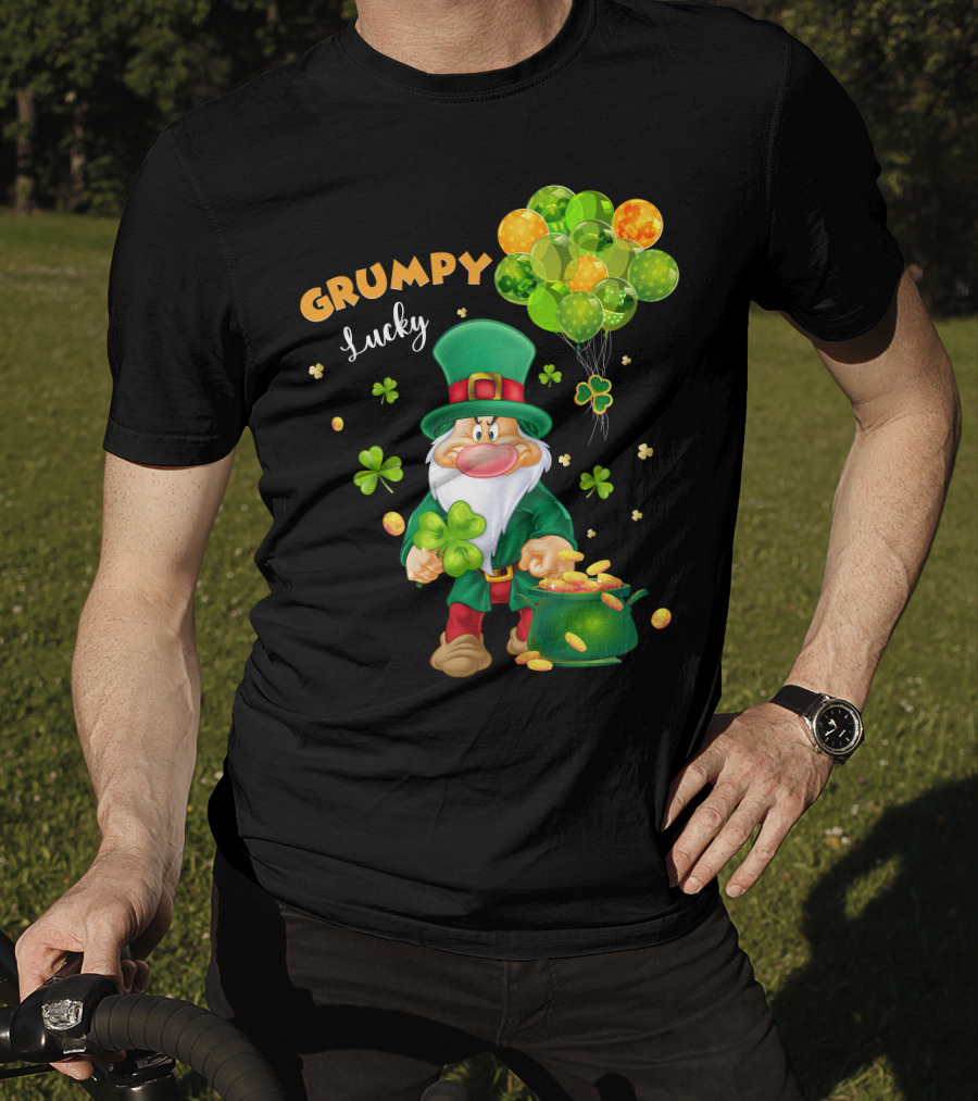 Grumpy Lucky Leprechaun With Shamrocks And Gold Coins T-Shirt