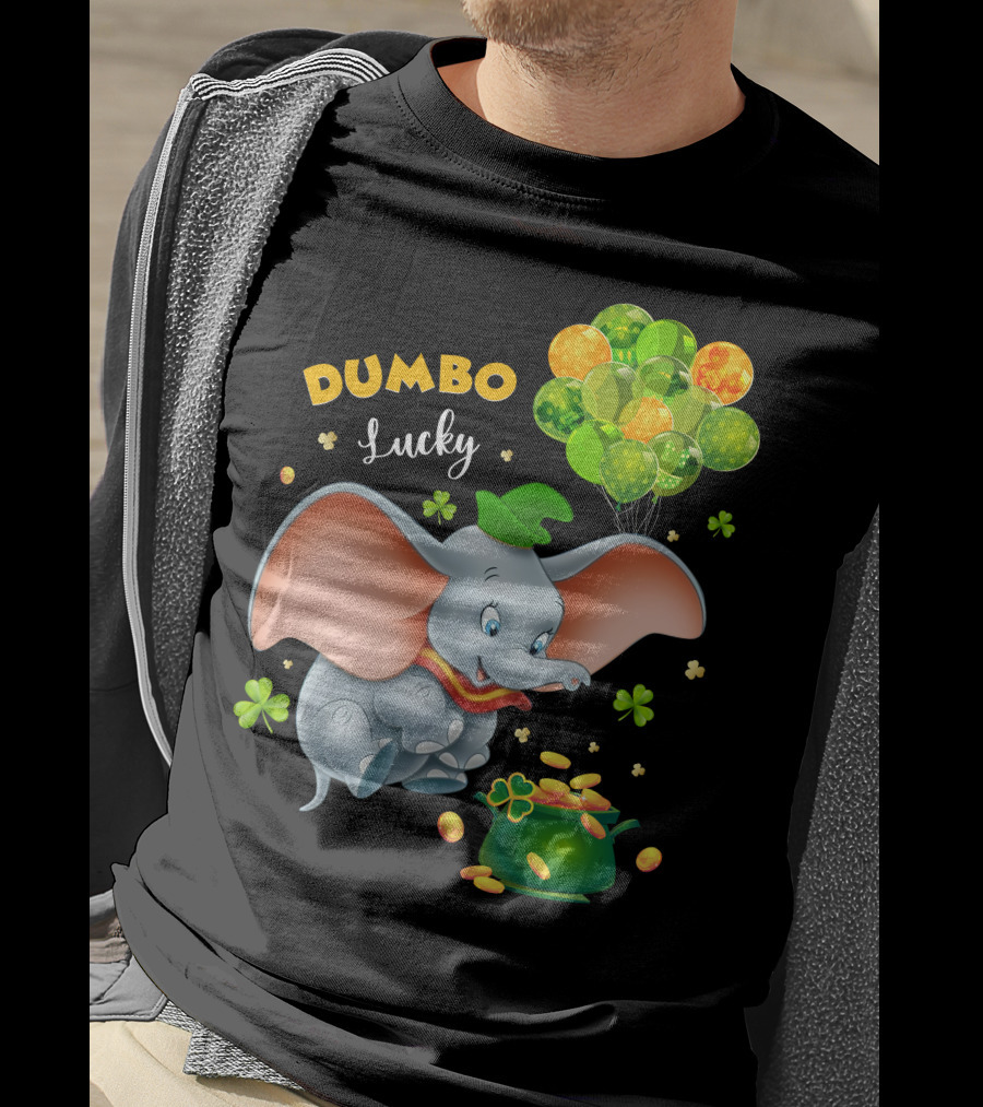 Dumbo Lucky Elephant With Green Hat And Balloons With Pot Of Gold T-Shirt