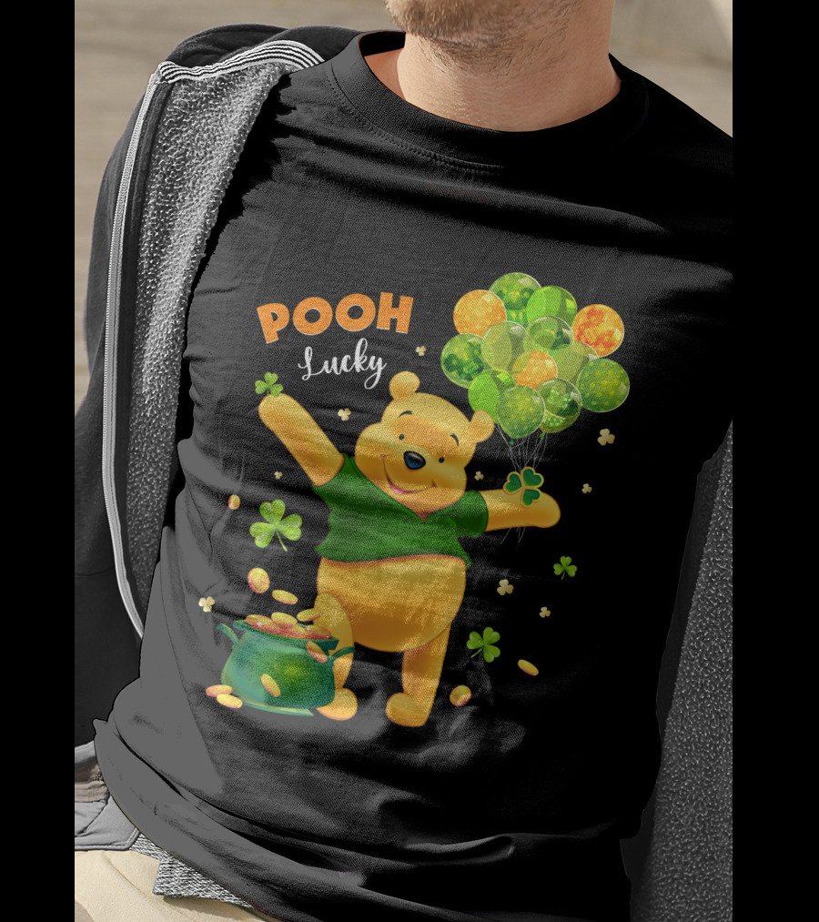 Pooh Lucky Balloons And Clover Celebration T-Shirt