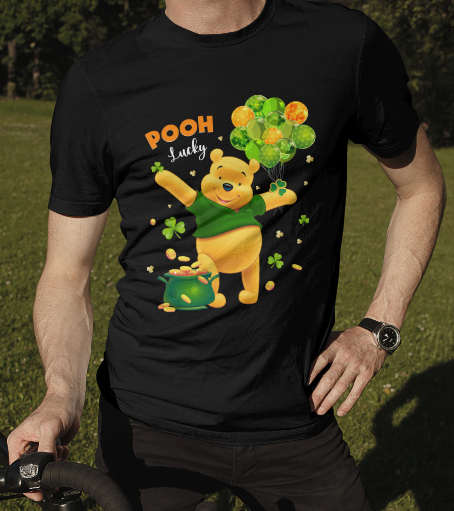 Pooh Lucky Balloons And Clover Celebration T-Shirt