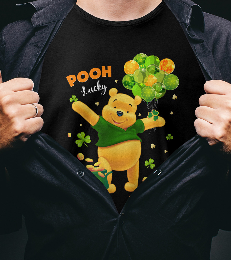 Pooh Lucky Balloons And Clover Celebration T-Shirt