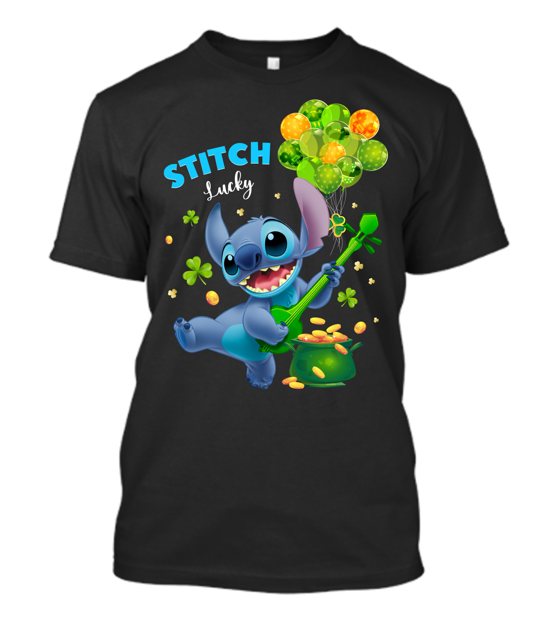 Stitch Lucky Balloons And Shamrock Celebration T-Shirt