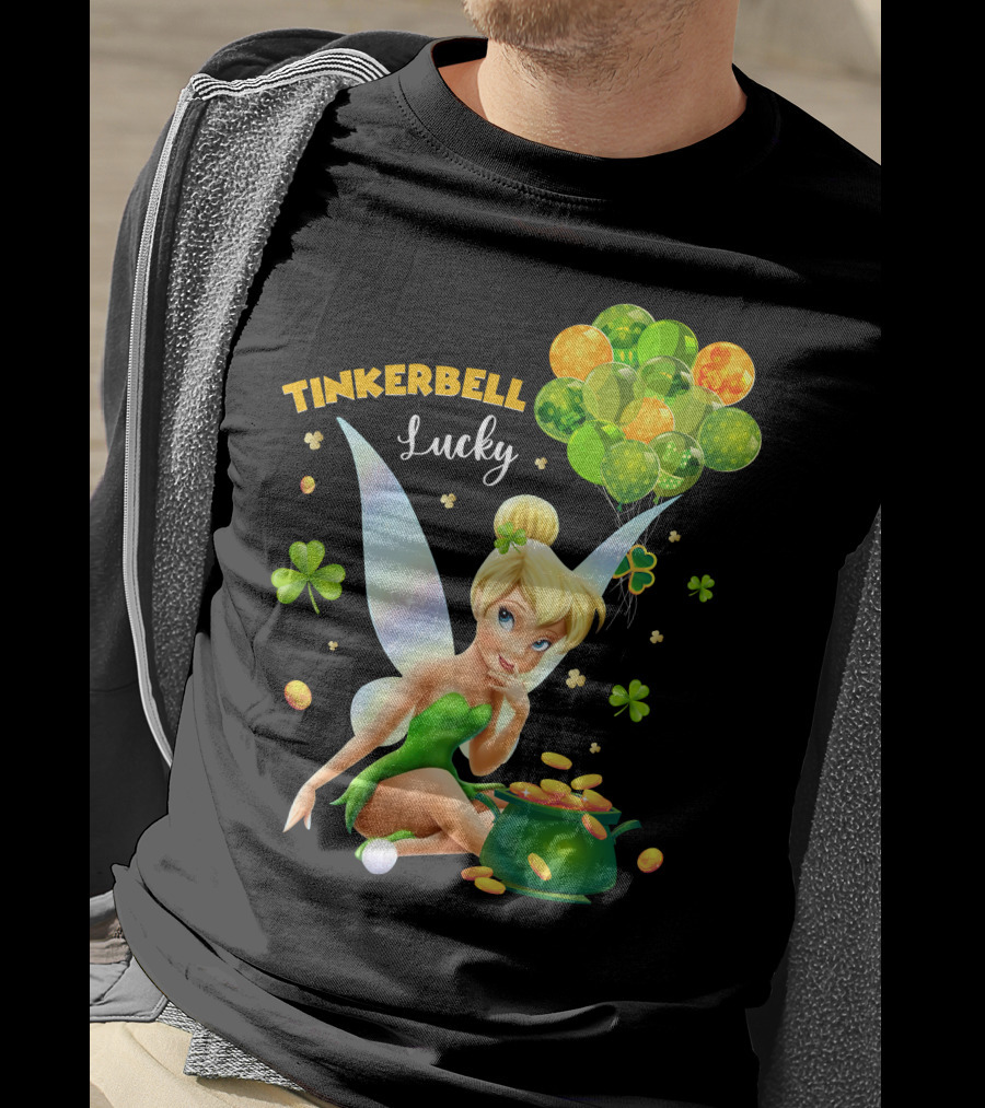 Tinkerbell Lucky Balloons And Clover With Pot Of Gold T-Shirt