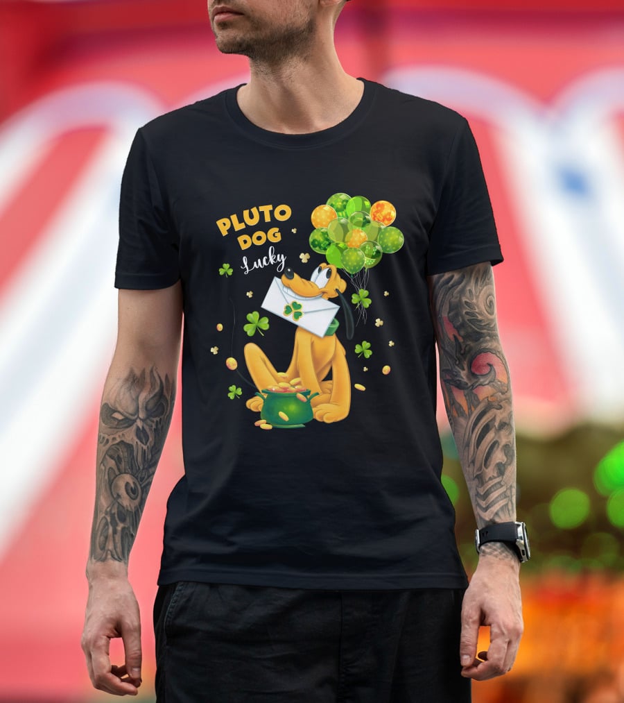Pluto Dog Lucky Balloons And Clover Coins T-Shirt