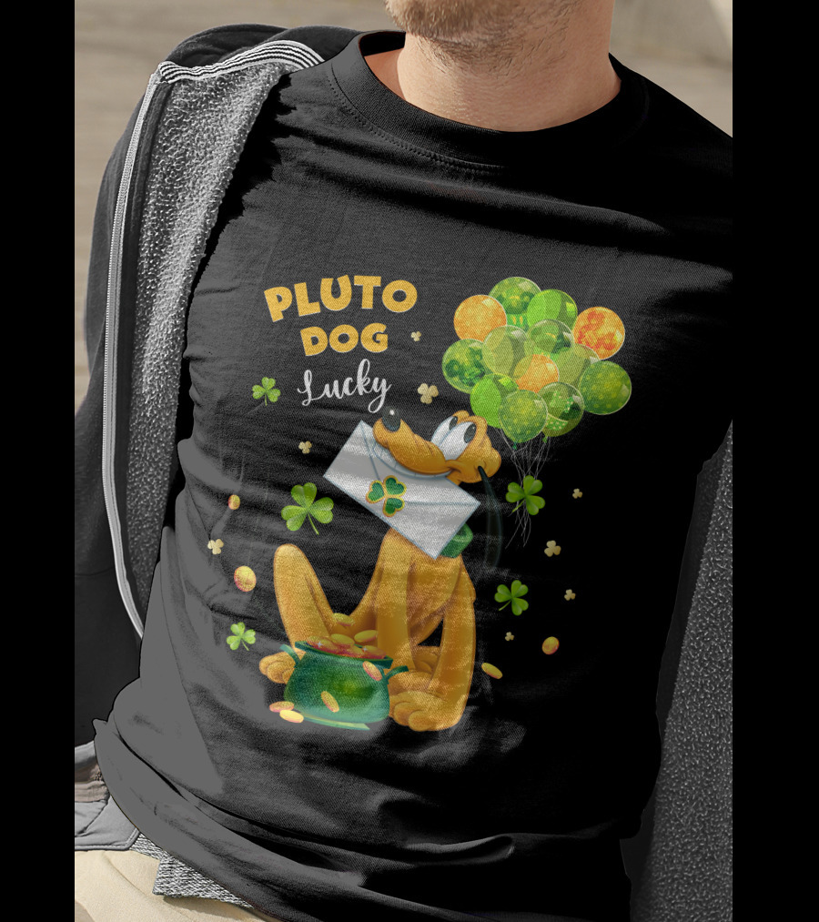 Pluto Dog Lucky Balloons And Clover Coins T-Shirt