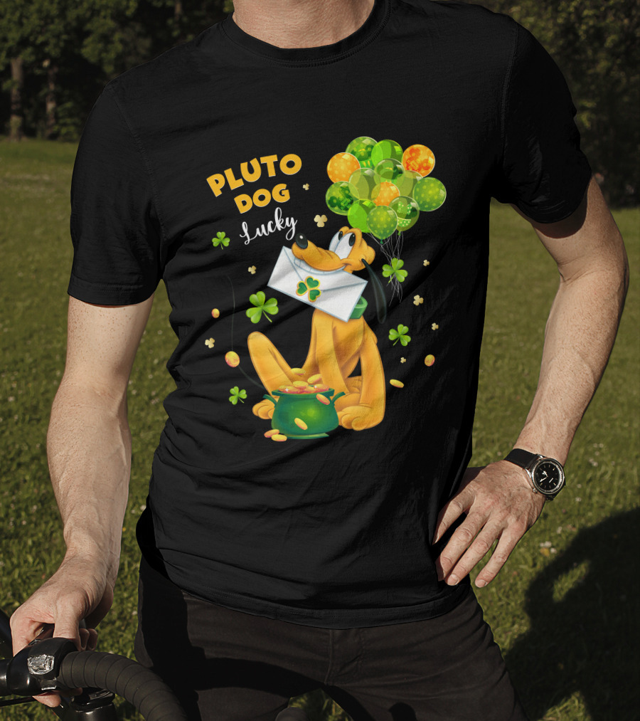 Pluto Dog Lucky Balloons And Clover Coins T-Shirt