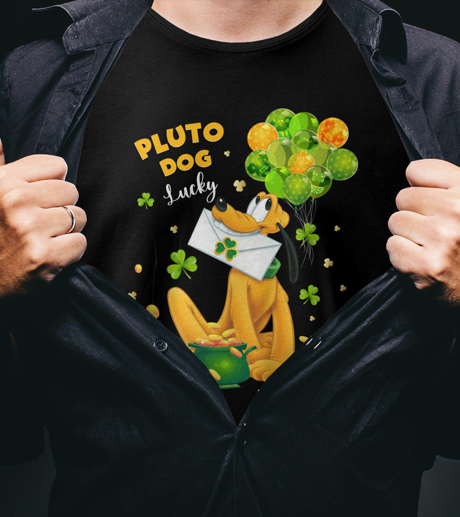 Pluto Dog Lucky Balloons And Clover Coins T-Shirt
