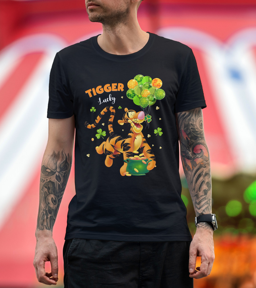 Tigger Lucky Balloons And Shamrocks With Gold Coins T-Shirt