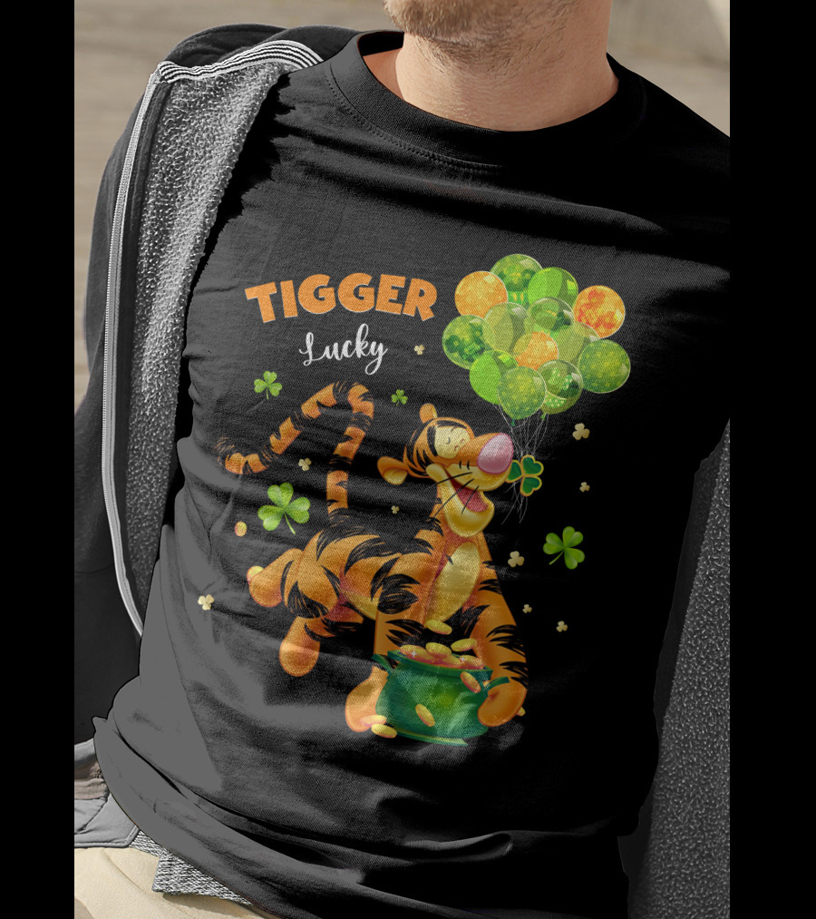 Tigger Lucky Balloons And Shamrocks With Gold Coins T-Shirt