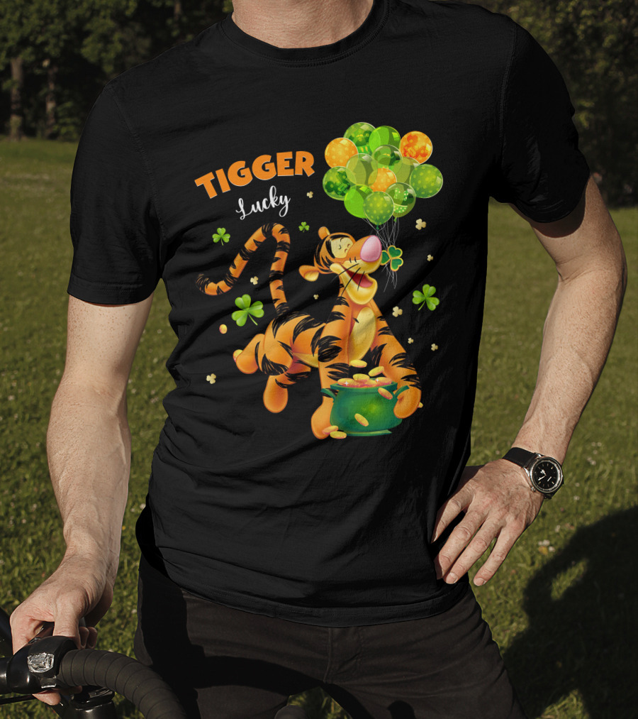 Tigger Lucky Balloons And Shamrocks With Gold Coins T-Shirt