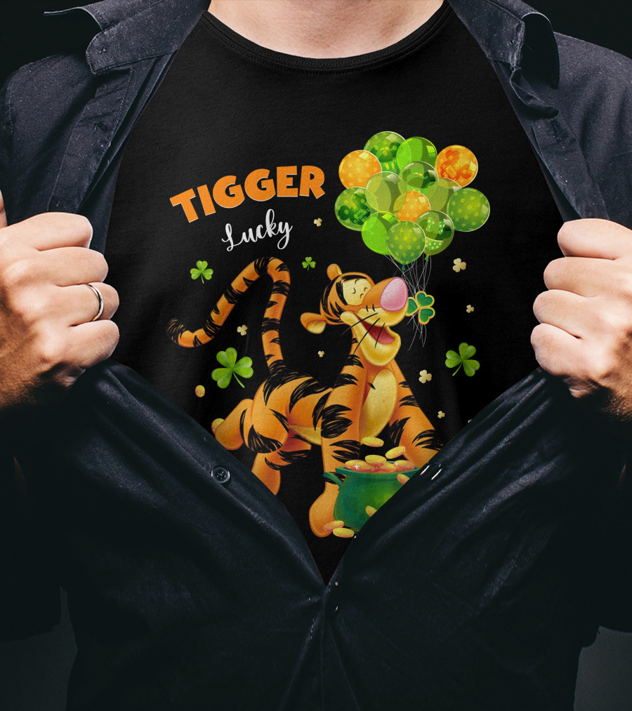 Tigger Lucky Balloons And Shamrocks With Gold Coins T-Shirt