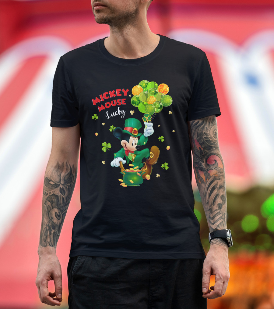 Mickey Mouse Lucky St. Patrick's Day Shamrocks And Gold T-Shirt
