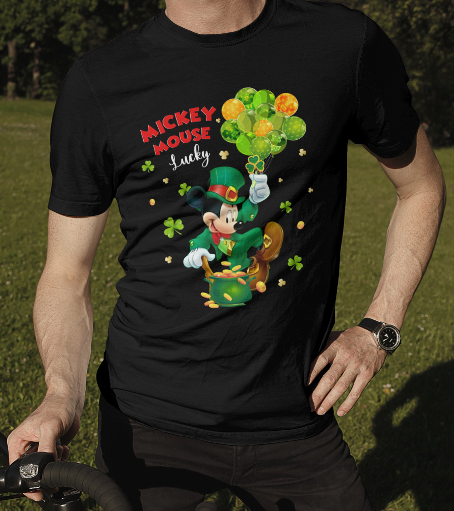 Mickey Mouse Lucky St. Patrick's Day Shamrocks And Gold T-Shirt