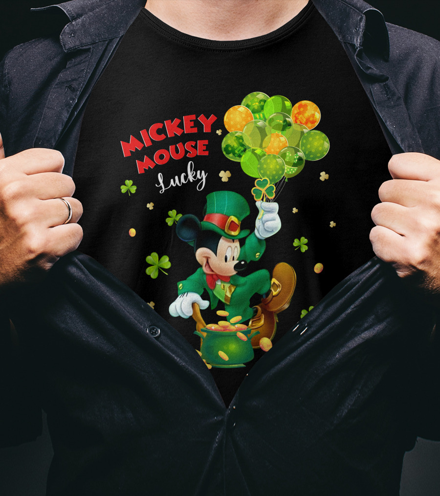 Mickey Mouse Lucky St. Patrick's Day Shamrocks And Gold T-Shirt