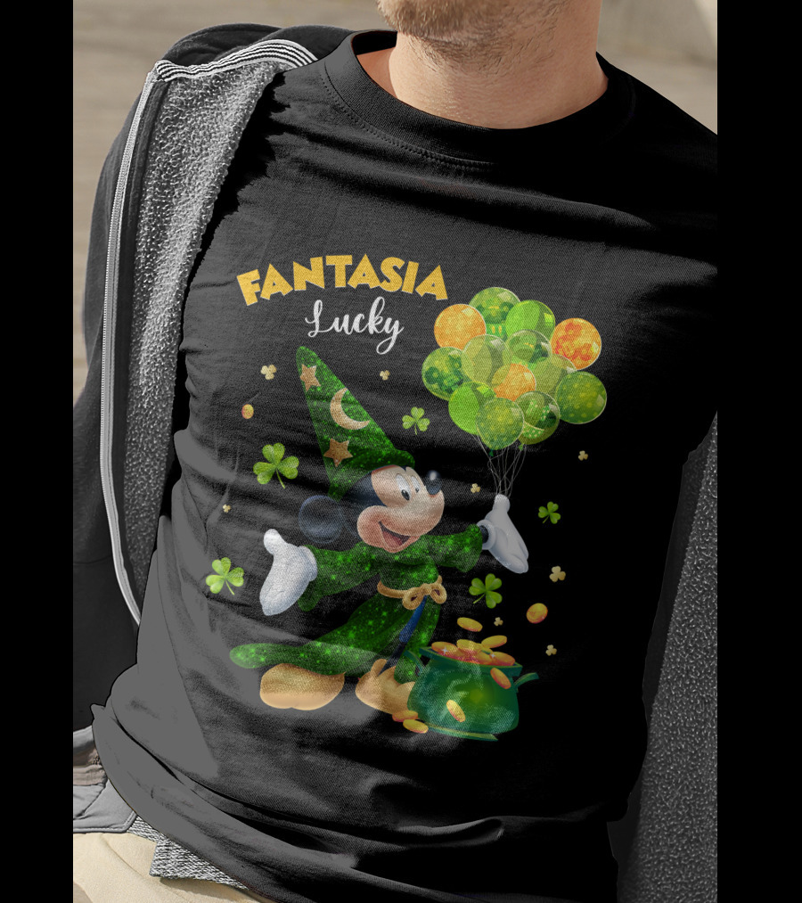 Fantasia Lucky Green Mickey With Balloons And Gold Coins T-Shirt
