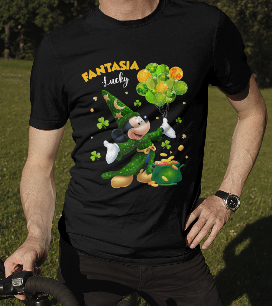 Fantasia Lucky Green Mickey With Balloons And Gold Coins T-Shirt