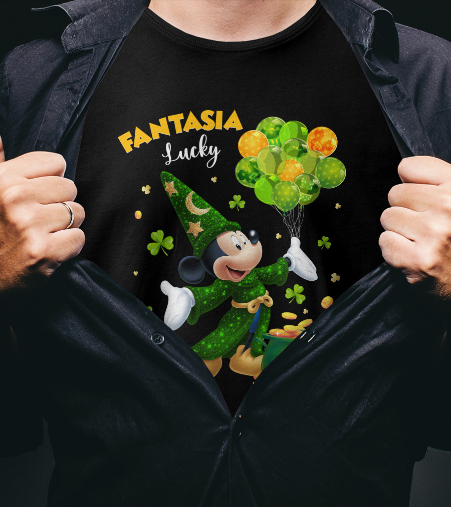 Fantasia Lucky Green Mickey With Balloons And Gold Coins T-Shirt