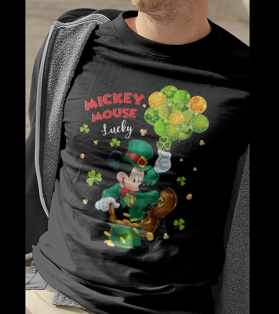 Mickey Mouse Lucky Shamrock Balloons Leprechaun Coins T-Shirt