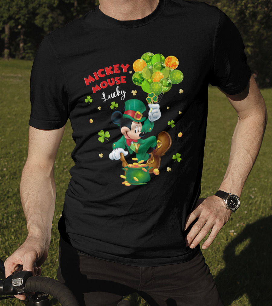 Mickey Mouse Lucky Shamrock Balloons Leprechaun Coins T-Shirt