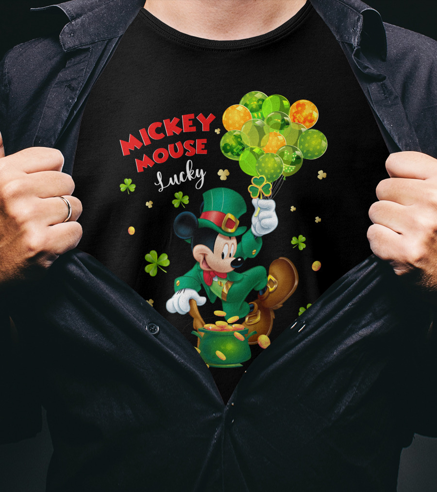 Mickey Mouse Lucky Shamrock Balloons Leprechaun Coins T-Shirt