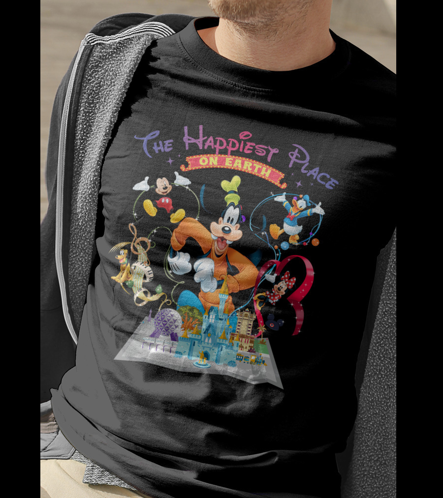 The Happiest Place On Earth Goofy Mickey Mouse Donald Duck Minnie Mouse Disneyland T-Shirt
