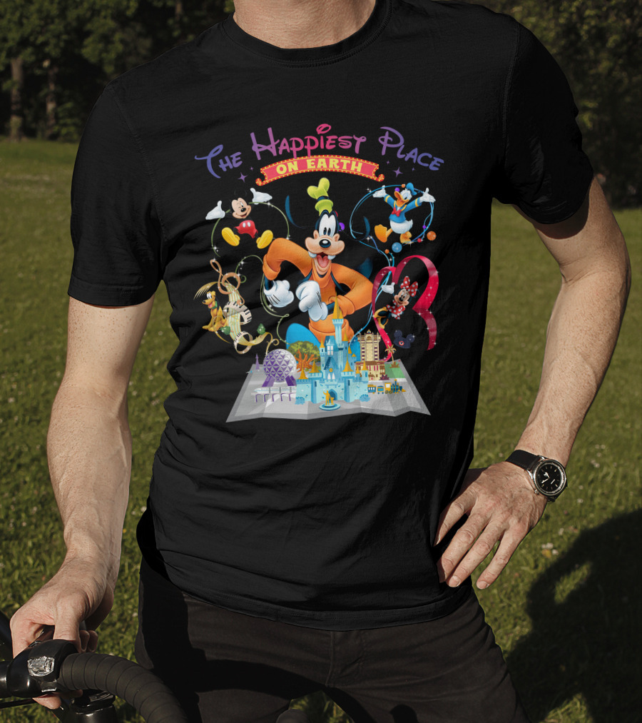 The Happiest Place On Earth Goofy Mickey Mouse Donald Duck Minnie Mouse Disneyland T-Shirt