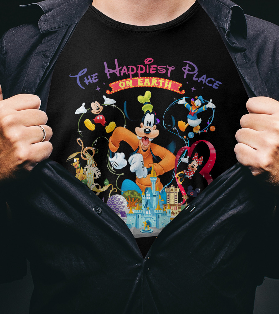 The Happiest Place On Earth Goofy Mickey Mouse Donald Duck Minnie Mouse Disneyland T-Shirt