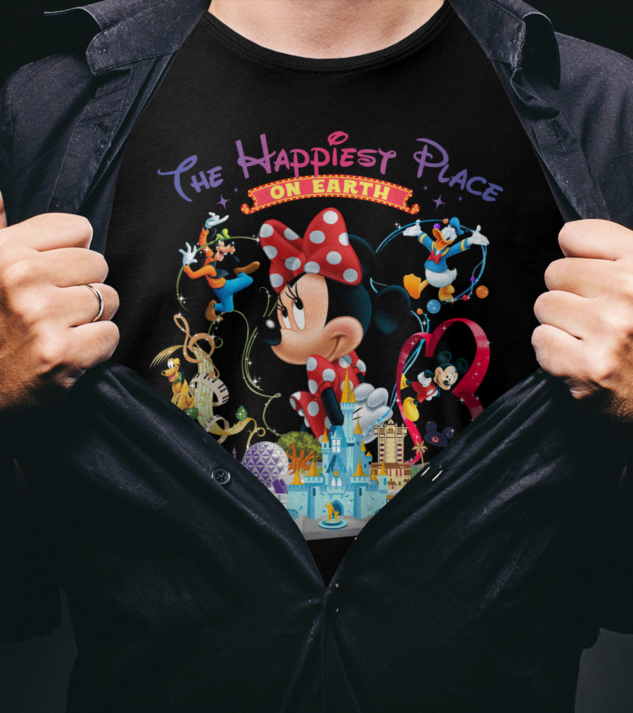 Minnie The Happiest Place On Earth Disney Characters And Castle T-Shirt