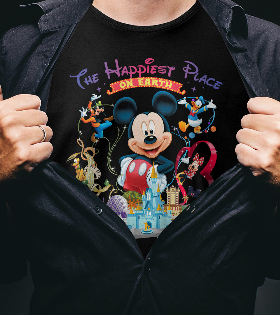 The Happiest Place On Earth Mickey Mouse Disney Characters And Castle T-Shirt
