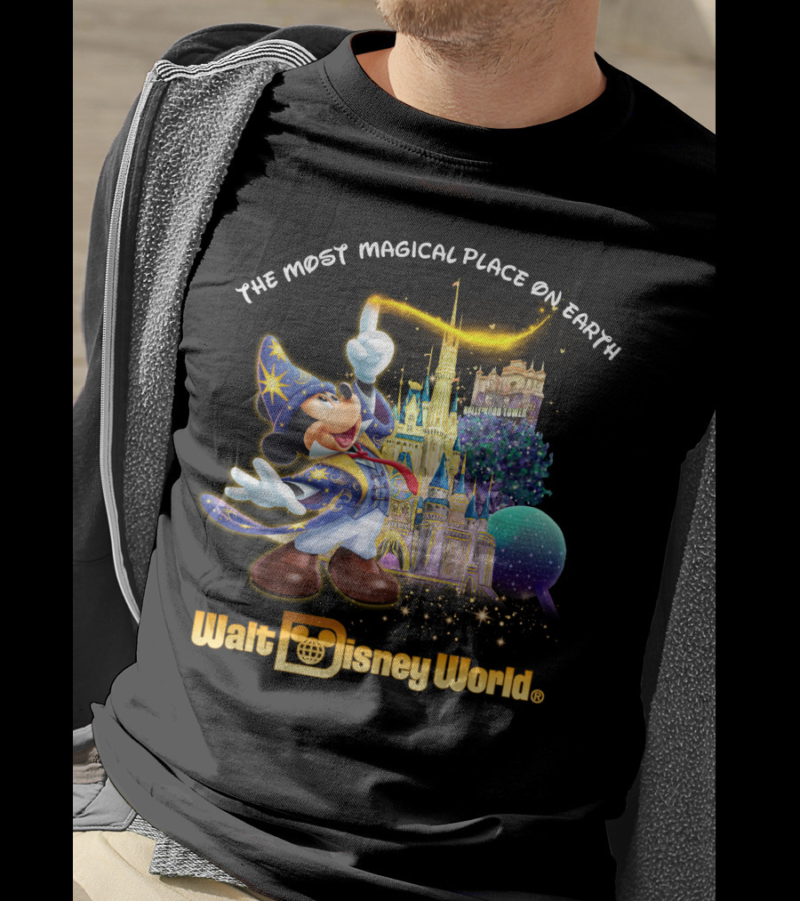 Walt Disney World The Most Magical Place On Earth Mickey Sorcerer Hat Castle T-Shirt