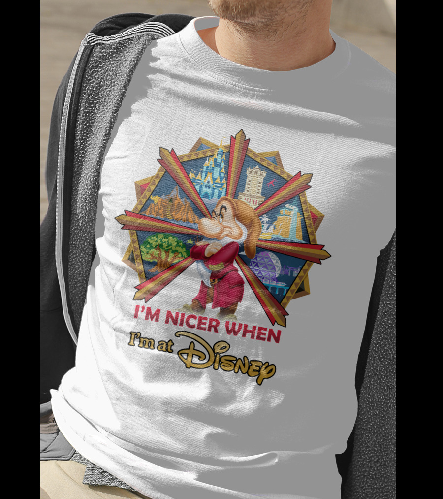 I'm Nicer When I'm At Disney Grumpy Character With Disney Parks Icons T-Shirt